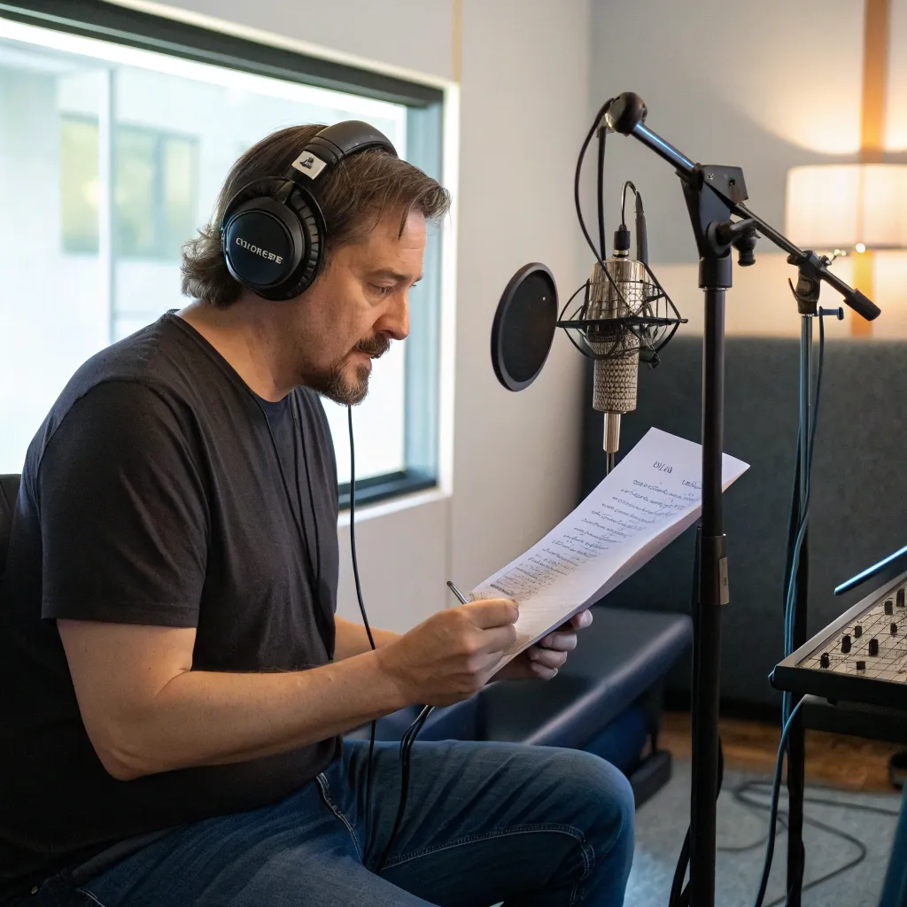 John working on a podcast at the studio